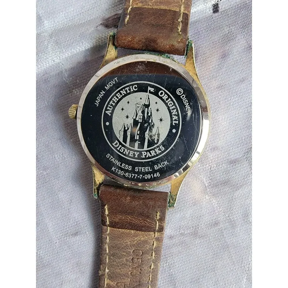 Disney Parks Winnie the Pooh Wristwatch Brown Leather Strap Steel Back Untested